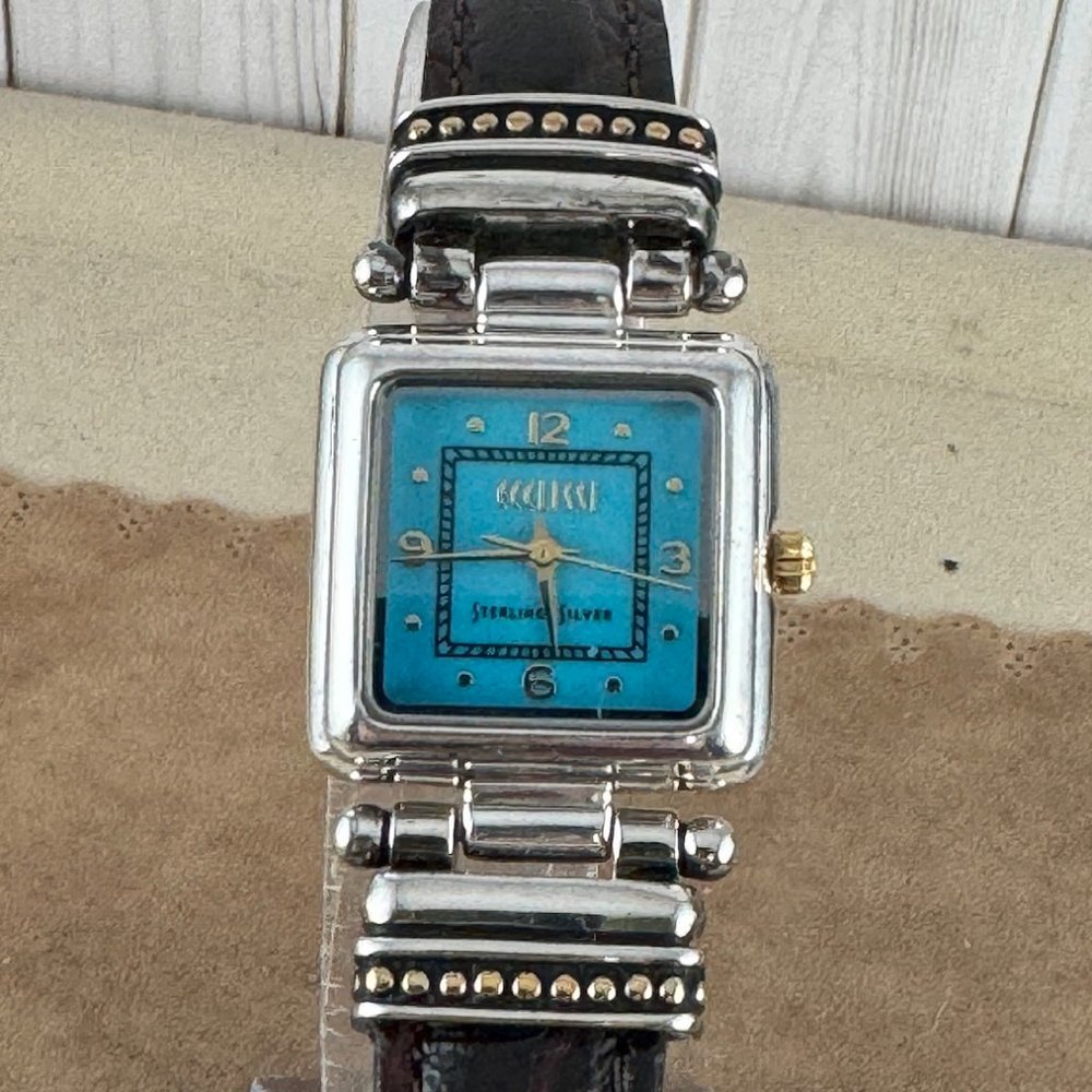 Vintage Ecclissi Sterling Silver Western Watch Turquoise Face